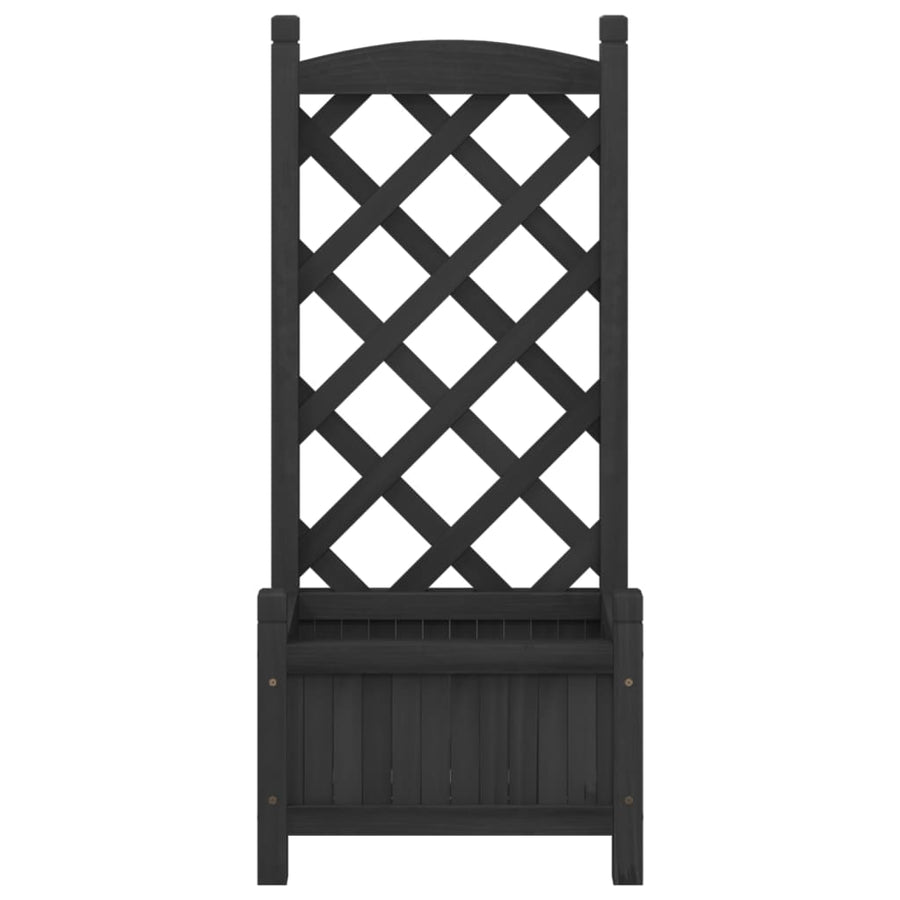 Planter with Trellis Black 40x30x90 cm Solid Wood Fir