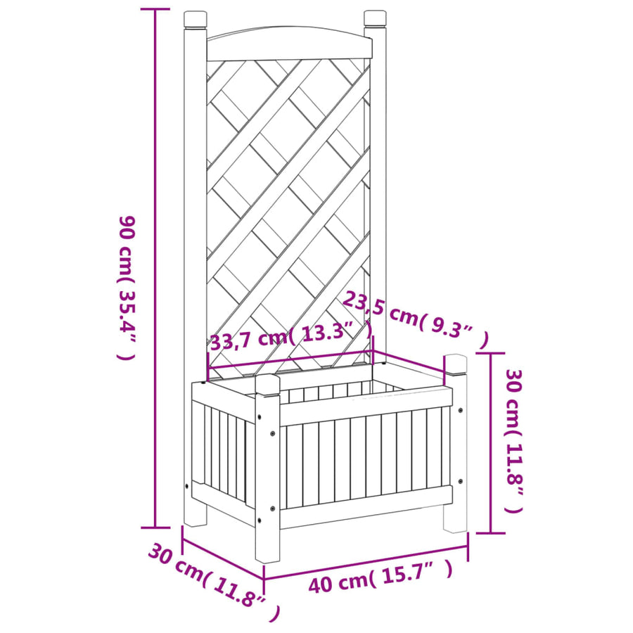 Planter with Trellis Black 40x30x90 cm Solid Wood Fir