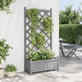 Planter with Trellis Grey Solid Wood Fir - Side View