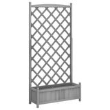 Planter with Trellis Grey Solid Wood Fir - Front View
