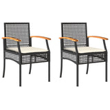 Garden Chairs with Cushions 2 pcs Black Poly Rattan Acacia Wood - Front View