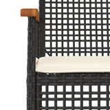 Garden Chairs with Cushions 2 pcs Black Poly Rattan Acacia Wood - Low Angle