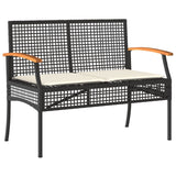 Garden Bench with Cushion Black Poly Rattan Acacia Wood - Front View