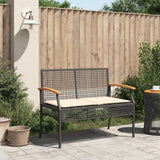 Garden Bench with Cushion Black Poly Rattan Acacia Wood - Side View