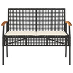 Garden Bench with Cushion Black Poly Rattan Acacia Wood