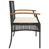 Garden Bench with Cushion Black Poly Rattan Acacia Wood - 45-Degree Angle
