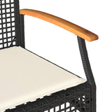 Garden Bench with Cushion Black Poly Rattan Acacia Wood - Close-Up Angle