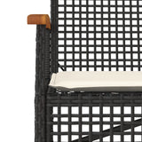 Garden Bench with Cushion Black Poly Rattan Acacia Wood - Low Angle