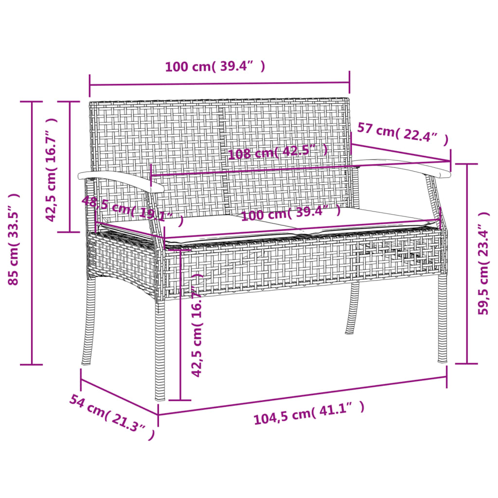 Garden Bench with Cushion Black Poly Rattan Acacia Wood