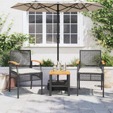 3 Piece Bistro Set with Cushions Black Poly Rattan Acacia Wood - Side View