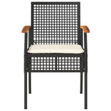 3 Piece Bistro Set with Cushions Black Poly Rattan Acacia Wood