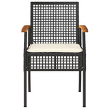 3 Piece Bistro Set with Cushions Black Poly Rattan Acacia Wood - Top-Down View