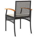 3 Piece Bistro Set with Cushions Black Poly Rattan Acacia Wood - Close-Up Angle