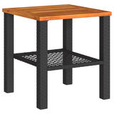 3 Piece Bistro Set with Cushions Black Poly Rattan Acacia Wood - Low Angle