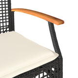3 Piece Bistro Set with Cushions Black Poly Rattan Acacia Wood - Extra Image