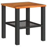 Garden Table Black 40x40x42 cm Poly Rattan Acacia Wood - Front View