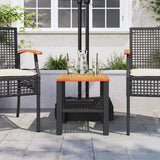 Garden Table Black 40x40x42 cm Poly Rattan Acacia Wood - Side View