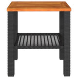 Garden Table Black 40x40x42 cm Poly Rattan Acacia Wood - Top-Down View