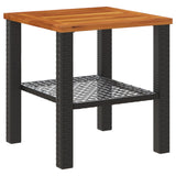 Garden Table Black 40x40x42 cm Poly Rattan Acacia Wood - Rear View