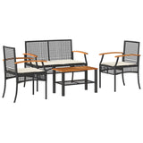 4 Piece Garden Lounge Set with Cushions Black Poly Rattan - Front View