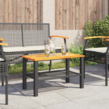 Garden Table Black 70x38x42 cm Poly Rattan Acacia Wood - Side View