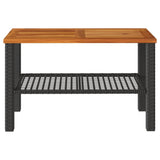 Garden Table Black 70x38x42 cm Poly Rattan Acacia Wood