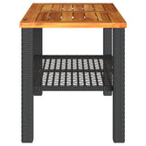 Garden Table Black 70x38x42 cm Poly Rattan Acacia Wood