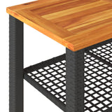 Garden Table Black 70x38x42 cm Poly Rattan Acacia Wood - Close-Up Angle