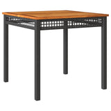 Garden Table Black 80x80x75 cm Poly Rattan Acacia Wood - Front View