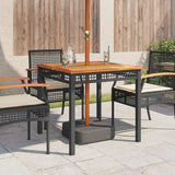 Garden Table Black 80x80x75 cm Poly Rattan Acacia Wood - Side View