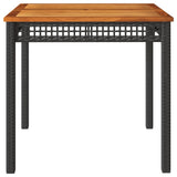 Garden Table Black 80x80x75 cm Poly Rattan Acacia Wood - Top-Down View
