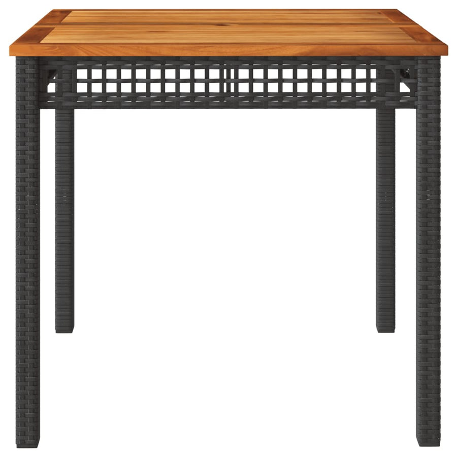 Garden Table Black 80x80x75 cm Poly Rattan Acacia Wood