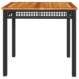 Garden Table Black 80x80x75 cm Poly Rattan Acacia Wood - 45-Degree Angle