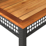Garden Table Black 80x80x75 cm Poly Rattan Acacia Wood - Close-Up Angle