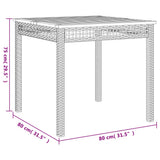 Garden Table Black 80x80x75 cm Poly Rattan Acacia Wood