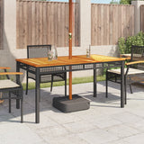 Garden Table Black 140x80x75 cm Poly Rattan Acacia Wood - Side View