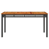 Garden Table Black 140x80x75 cm Poly Rattan Acacia Wood - Top-Down View