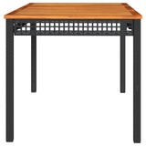 Garden Table Black 140x80x75 cm Poly Rattan Acacia Wood - 45-Degree Angle