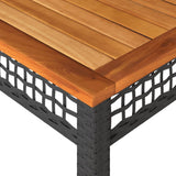 Garden Table Black 140x80x75 cm Poly Rattan Acacia Wood - Close-Up Angle