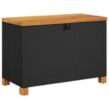 Garden Storage Box Black 80x40x48 cm Poly Rattan Acacia Wood - Front View