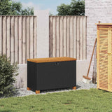 Garden Storage Box Black 80x40x48 cm Poly Rattan Acacia Wood - Side View