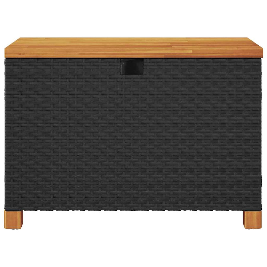 Garden Storage Box Black 80x40x48 cm Poly Rattan Acacia Wood