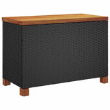 Garden Storage Box Black 80x40x48 cm Poly Rattan Acacia Wood - Rear View