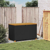 Garden Storage Box Black 110x55x63 cm Poly Rattan Acacia Wood - Side View