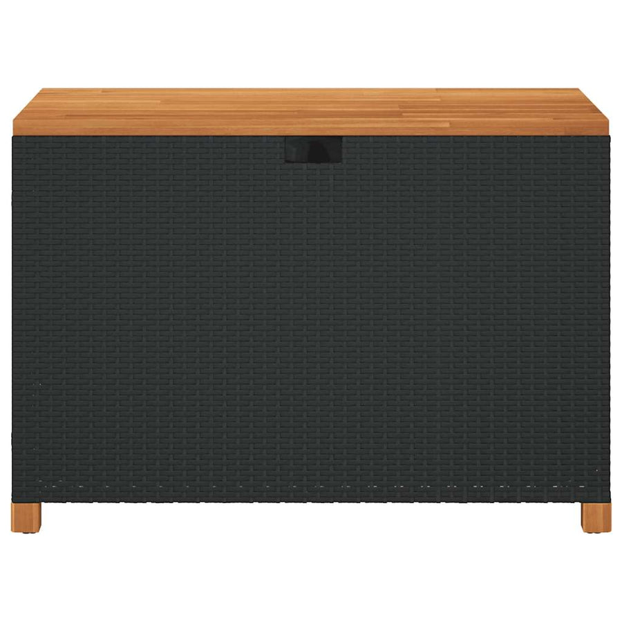 Garden Storage Box Black 110x55x63 cm Poly Rattan Acacia Wood