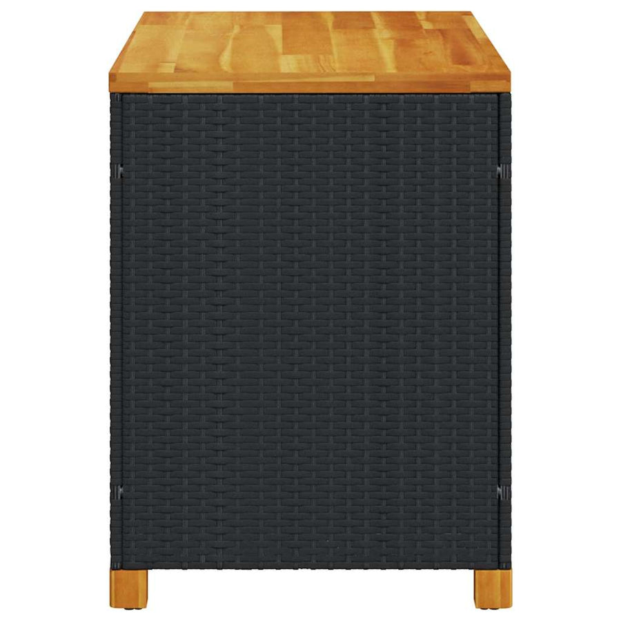 Garden Storage Box Black 110x55x63 cm Poly Rattan Acacia Wood