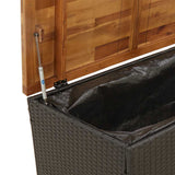 Garden Storage Box Black 110x55x63 cm Poly Rattan Acacia Wood - Low Angle