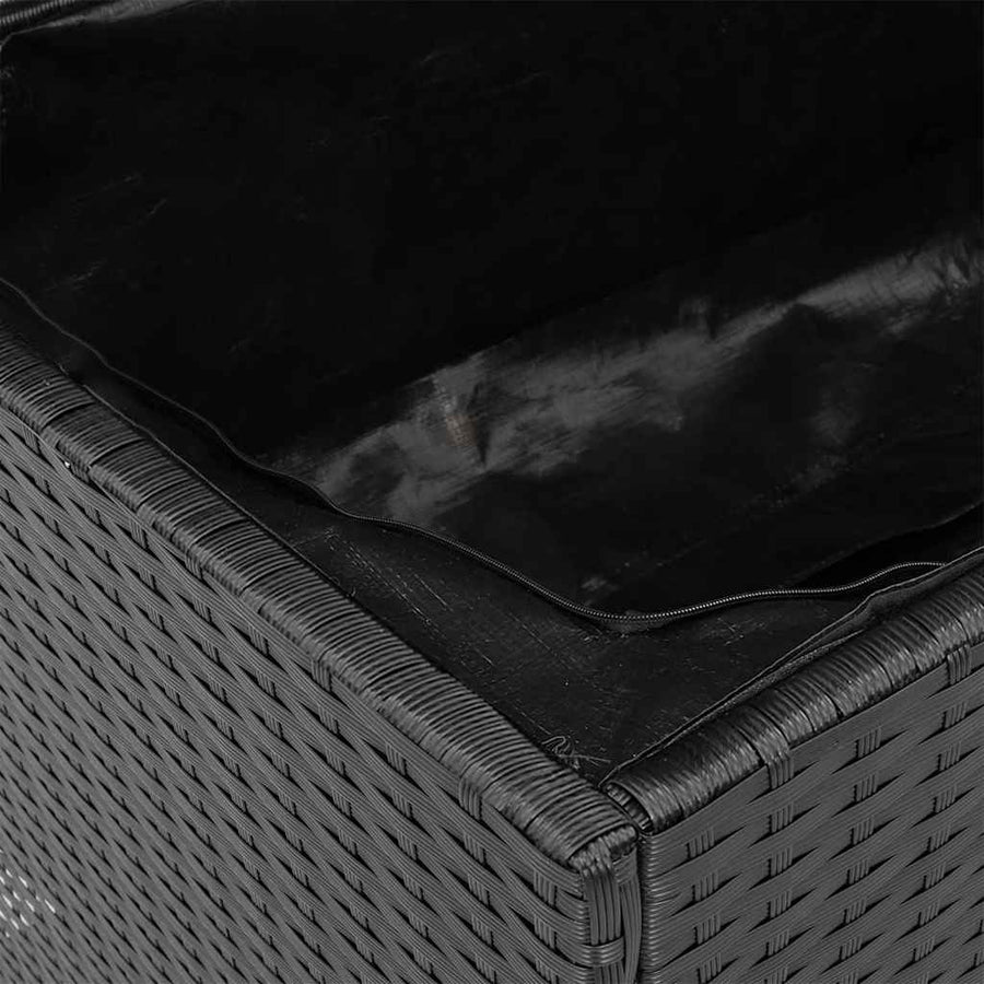 Garden Storage Box Black 110x55x63 cm Poly Rattan Acacia Wood