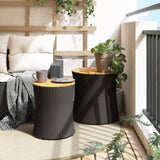 Garden Side Tables 2 pcs with Wooden Top Black Poly Rattan - Side View