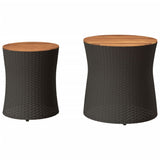 Garden Side Tables 2 pcs with Wooden Top Black Poly Rattan - Top-Down View